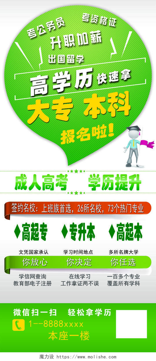绿色清新自考成人高考宣传海报